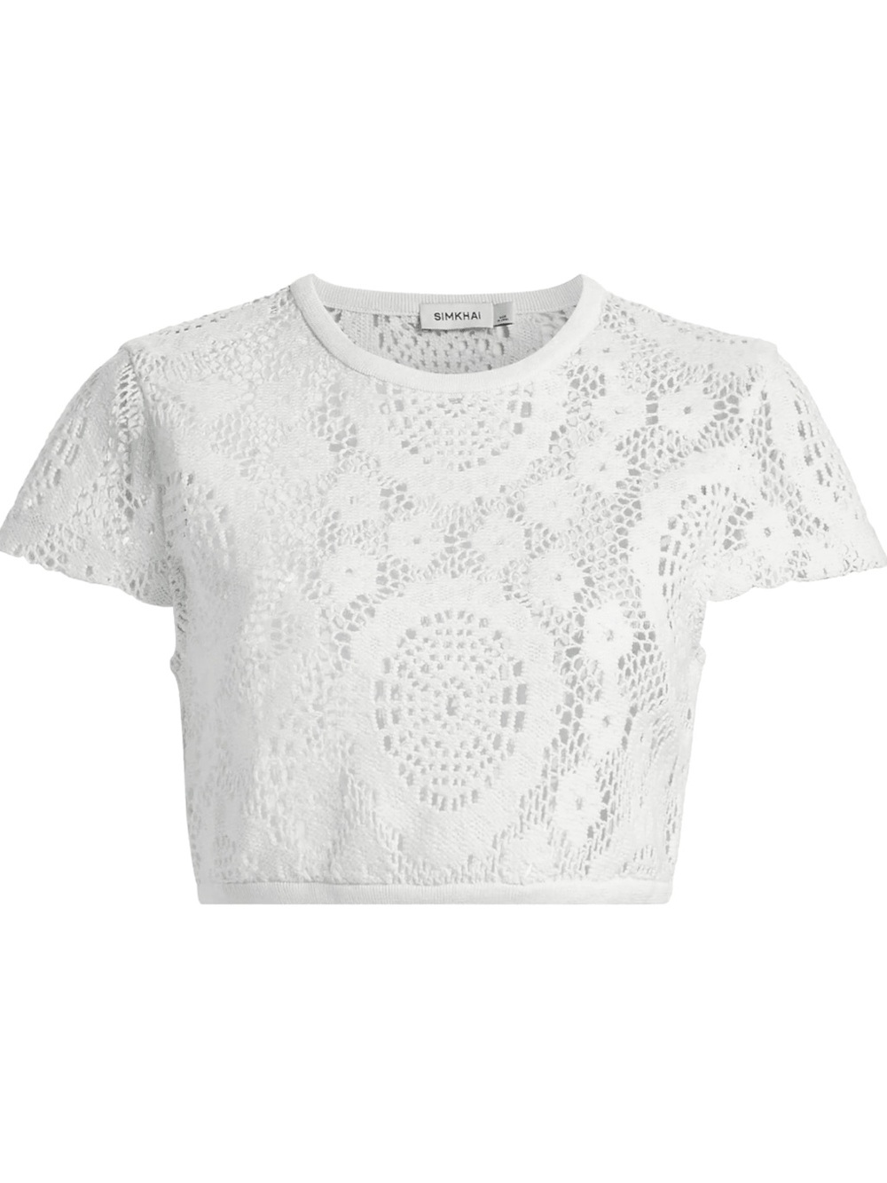 Jonathan Simkhai White Crochet Lace Crop Tee